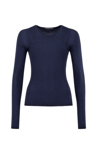 Eng anliegender Damen-Kaschmirpullover mit Rundhalsausschnitt in dustyrose (Farbe: Midnight), Modell 640601 AvrilDyed-RB – Vorderansicht Freisteller.