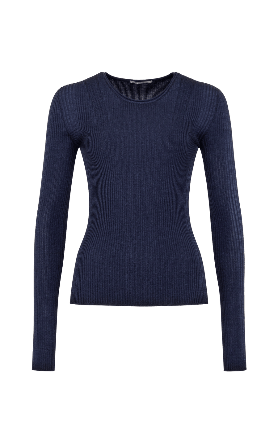 Eng anliegender Damen-Kaschmirpullover mit Rundhalsausschnitt in dustyrose (Farbe: Midnight), Modell 640601 AvrilDyed-RB – Vorderansicht Freisteller.