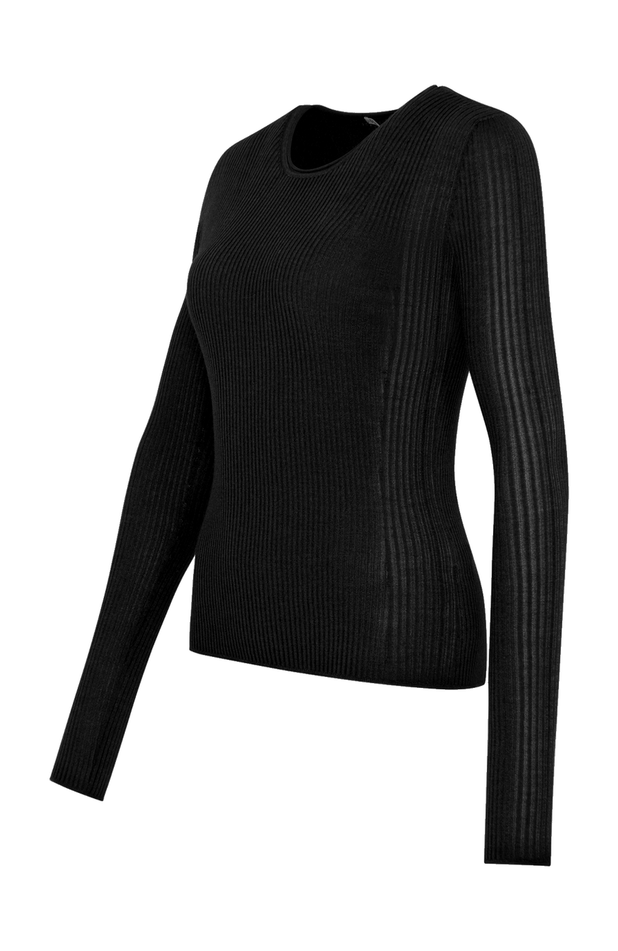 Eng anliegender Rundhalspullover von Frauenschuh aus weichem Kaschmir, wolle Seide mix in der Farbe schwarz Made in Italy - Seitenansicht Freisteller