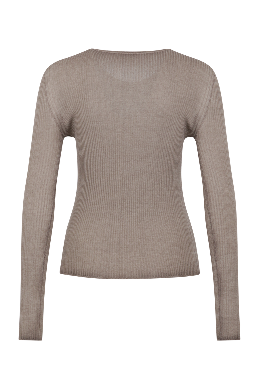 Eng anliegender Damen-Kaschmirpullover mit Rundhalsausschnitt in cashmere Modell 640601 AvrilDyed-RB –Rueckansicht Freisteller.