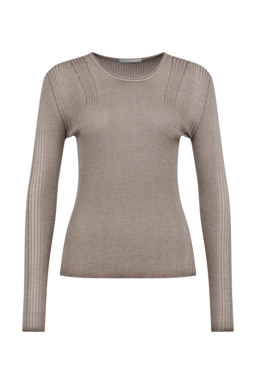 Eng anliegender Damen-Kaschmirpullover mit Rundhalsausschnitt in cashmere Modell 640601 AvrilDyed-RB –Vorderansicht Freisteller.