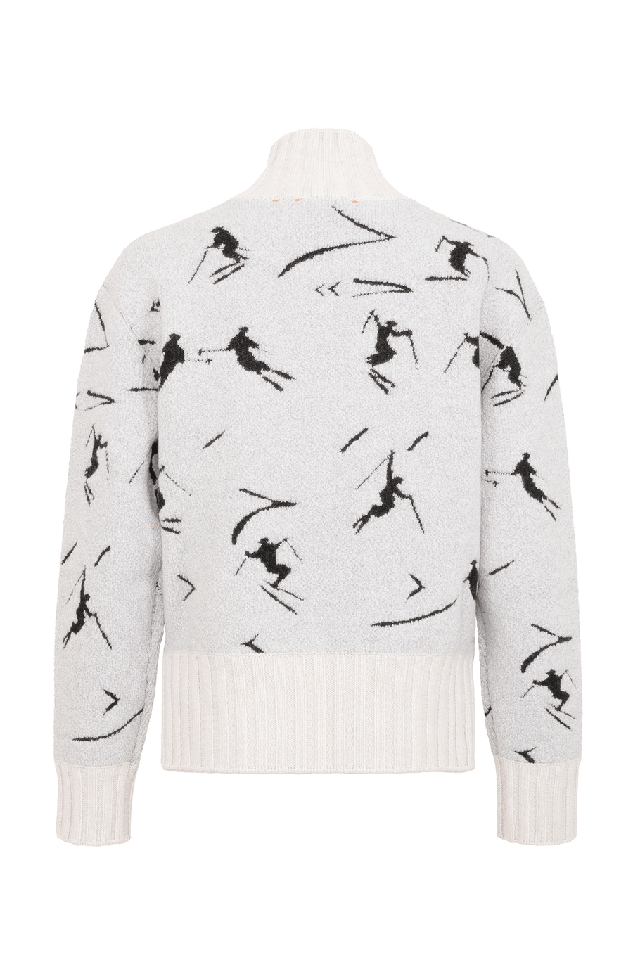 Cashmere Merino Pullover weiß mit Schifahrer Motiv von hinten