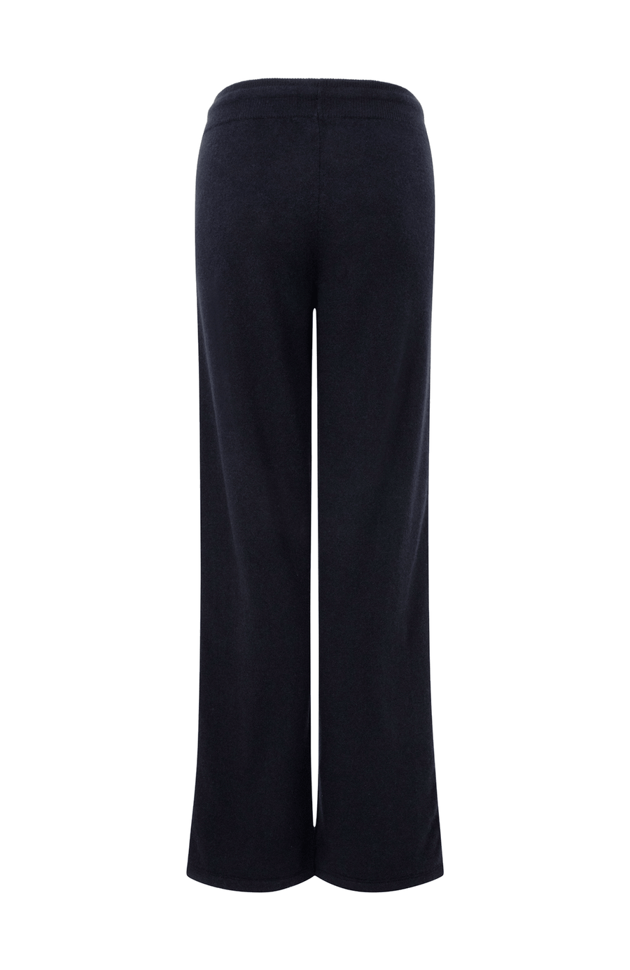 Dunkelblaue, weite Kaschmirhose von hinten