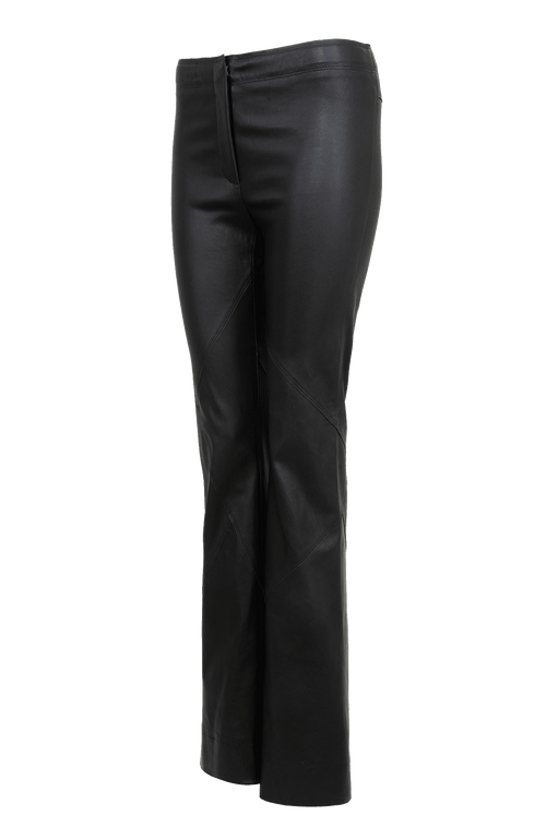 Schwarze Glattleder Hose von der Seite