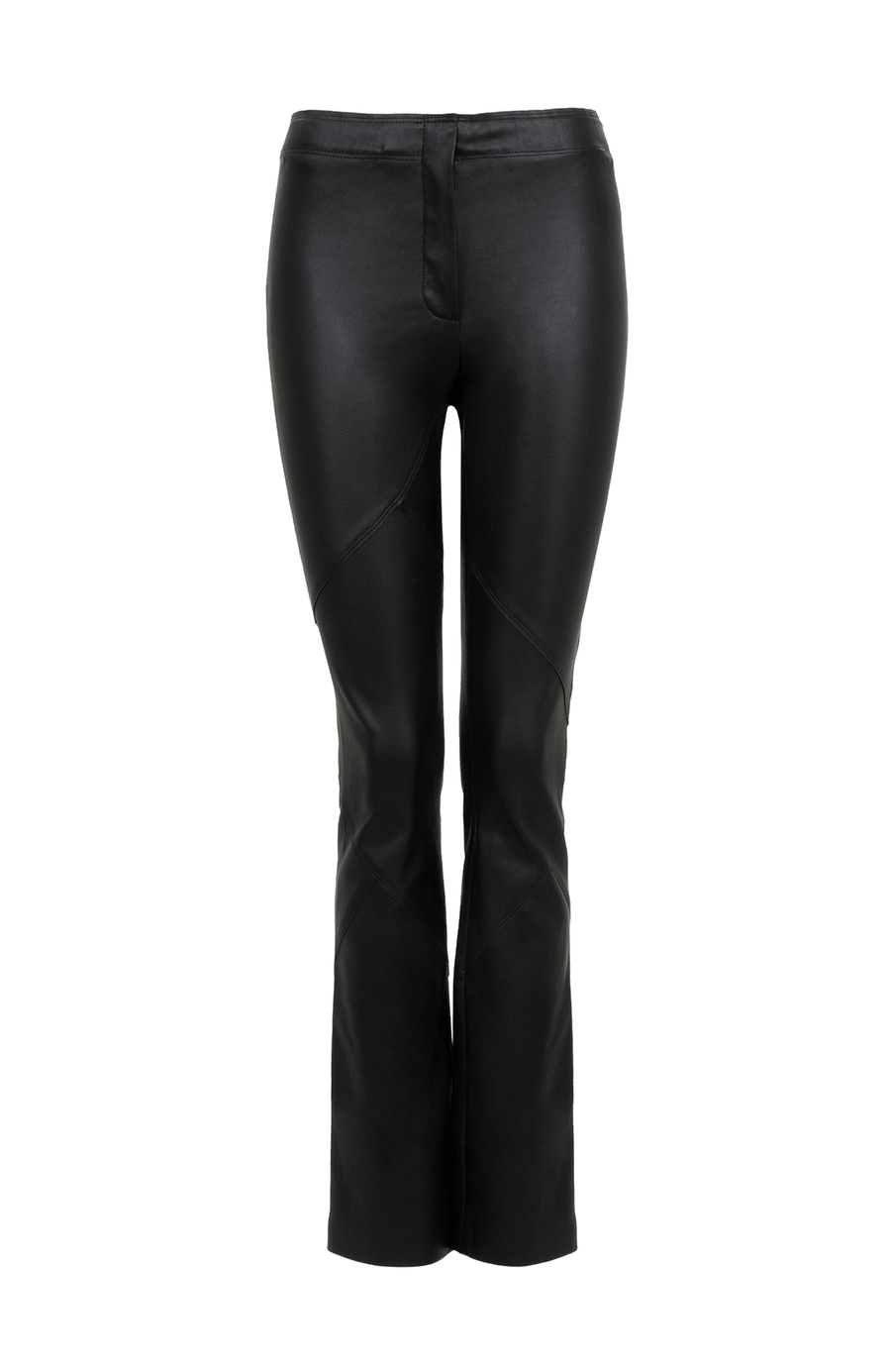 Gerade schwarze Glattlederhose von vorne