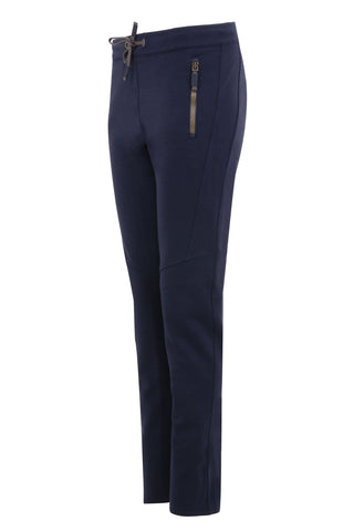 Frauenschuh Clio WP Wollhose für Damen in Midnight-Dunkelblau (163-0), Seitenansicht. Leichte, atmungsaktive Stretchhose für Frühling und Sommer, ideal für Freizeitaktivitäten und Sport. Mit elastischem Bund zum Zubinden und praktischen Reißverschlusstaschen für einen sportlich-modernen Look