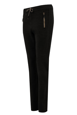 Frauenschuh Clio WP Wollhose für Damen in Schwarz (01-0),Seitenansicht der Stretchhose für Frühling und Sommer. Ideal für Freizeitaktivitäten und Sport, mit elastischem Bund zum Zubinden und praktischen Reißverschlusstaschen. Bietet einen modernen, sportlichen Look und hohen Tragekomfort