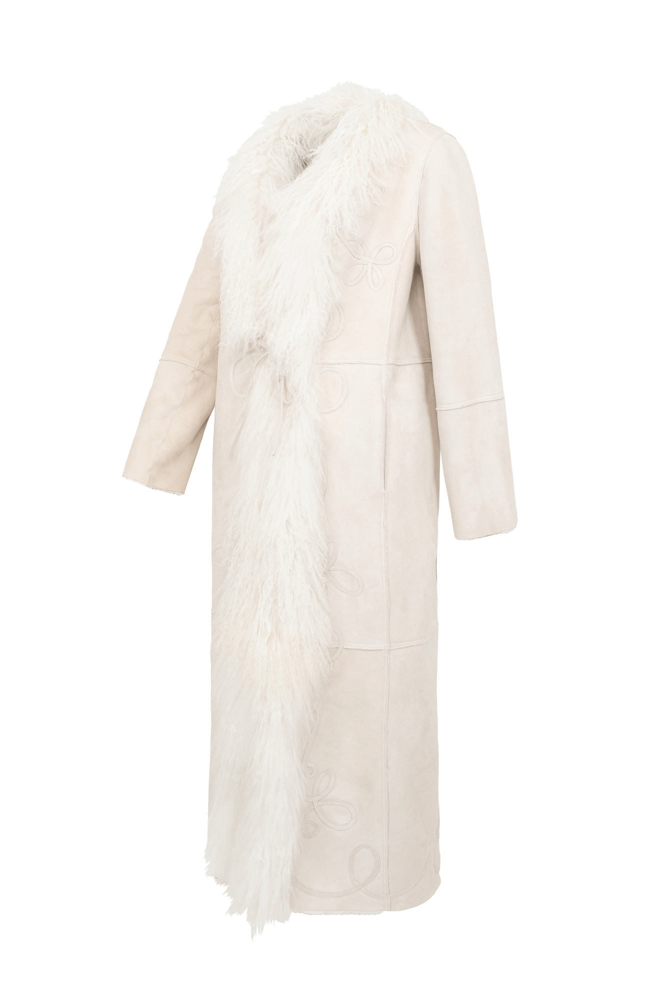 Lammfell Hippie Mantel creme von der Seite