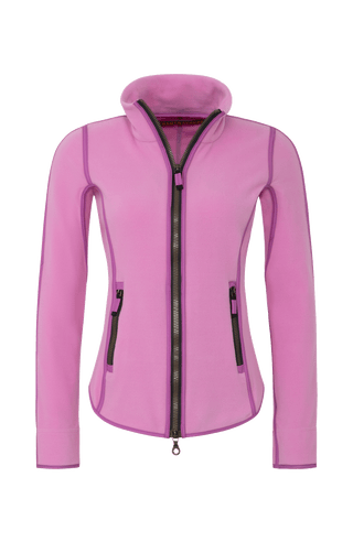 Frontansicht der Damen Fleecejacke Wera-BF in der Farbe Fresh Mauve von Frauenschuh, nachhaltig produziert. Die Jacke ist perfekt für alle Jahreszeiten, mit modernem Schnitt, Zwei-Wege-Reißverschluss und einem komfortablen Design, das Flexibilität und Stil bietet