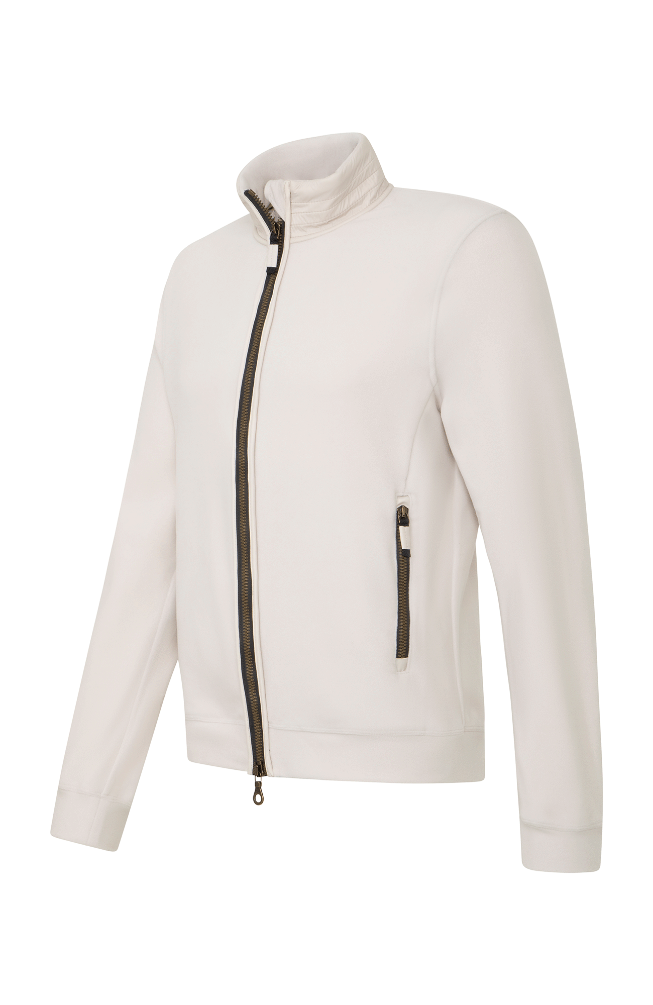 Herrenjacke „Oliver Biodegradable Fleece“ von Frauenschuh in einem hellen Beige-Ton. Die Jacke besteht aus biologisch abbaubarem Fleece-Material, das weich und nachhaltig wirkt. Sie hat einen sportlich-eleganten Schnitt mit hohem Stehkragen, einem durchgehenden Reißverschluss und zwei seitlichen Reißverschlusstaschen. Das Material zeigt eine feine, gleichmäßige Struktur und vermittelt einen hohen Tragekomfort. Die helle, natürliche Farbe und das schlichte Design machen die Jacke vielseitig kombinierbar 