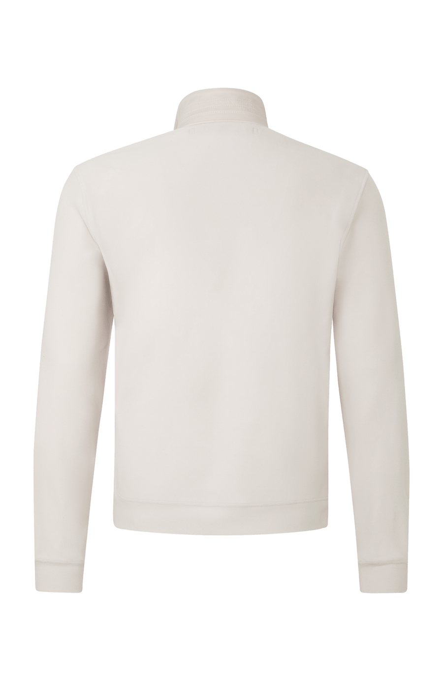 Rückansicht der Herrenjacke „Oliver-BF 2090“ von Frauenschuh in der Farbe „Sandstone“. Die Jacke zeigt eine klare, sportlich-elegante Silhouette mit ergonomischem Schnitt, der sich leicht zur Taille hin verjüngt. Das leicht strukturierte Material in weiß, wirkt funktional und hochwertig verarbeitet. Der hohe Stehkragen ist von hinten sichtbar, ebenso die präzisen Nähte, die dem Kleidungsstück Form und Struktur verleihen