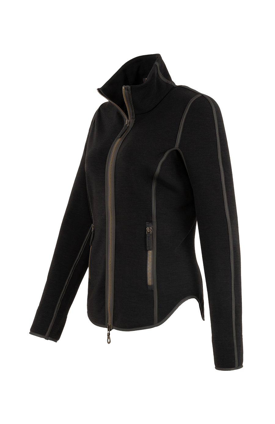 Frauenschuh Wera WP Sportjacke für Damen in Black (schwarz), nachhaltige Stretchjacke für Frühling, Sommer, Herbst und zum layern im Winter, atmungsaktiv und elastisch für optimale Bewegungsfreiheit. Ideal für Sport und Outdoor-Aktivitäten, mit femininer Passform, 2-Wege-Reißverschluss und praktischen Reißverschlusstaschen, seitlich höher geschnitten als vorne und hinten