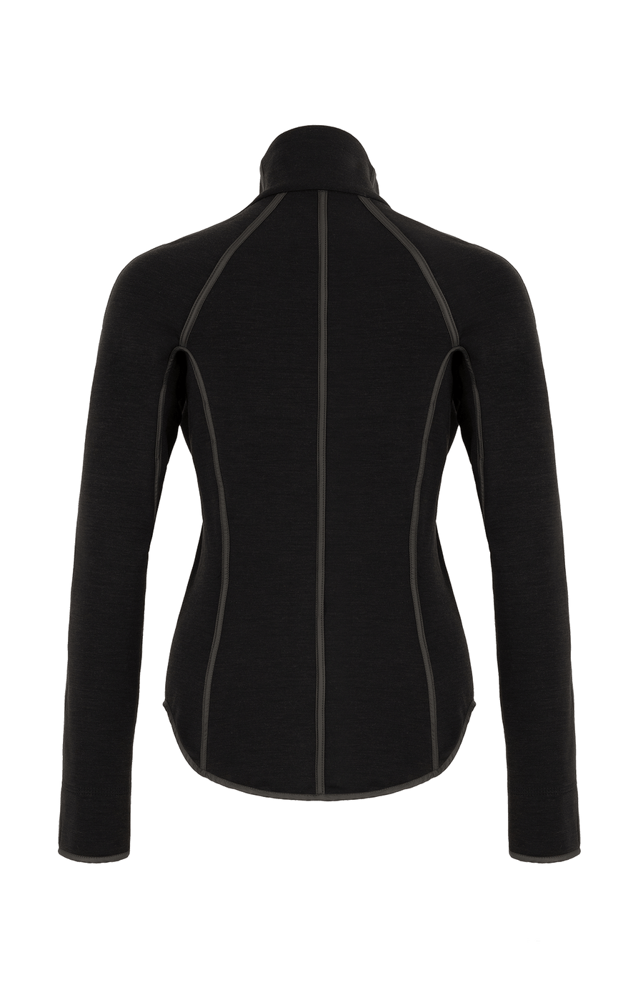 Rückansicht der Damen-Stretchjacke „Wera“ in Black (schwarz) – zeigt den klaren, taillierten Schnitt und das glatte, elastische Material; ideal für Frühling und Sommer sowie als Midlayer im Winter