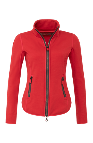 Rote Sport Stretch Jacke von vorne mit offenkantigen Nähten