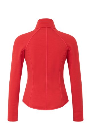 Rote Sport Stretch Jacke von hinten mit offenkantigen Nähten