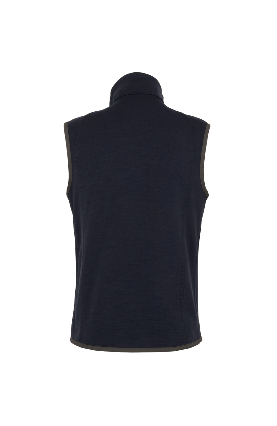 Rückansicht der Herren-Quiltweste „LucasMulti-QL“ in der Farbe Midnight (Dunkelblau); Rückenteil gefertigt aus elastischem, atmungsaktivem Wool Power Stretch in passender Farbnuance – sorgt für maximale Bewegungsfreiheit und Temperaturausgleich; die seitlichen und vorderen Partien bestehen aus rautenförmig gestepptem Nylon; ergonomisch geschnittener Rücken mit leicht taillierter Silhouette und flachen Nähten – eine komfortable Lösung für aktive Frühjahrs- und Sommerlooks mit Anspruch an Stil und Funktion