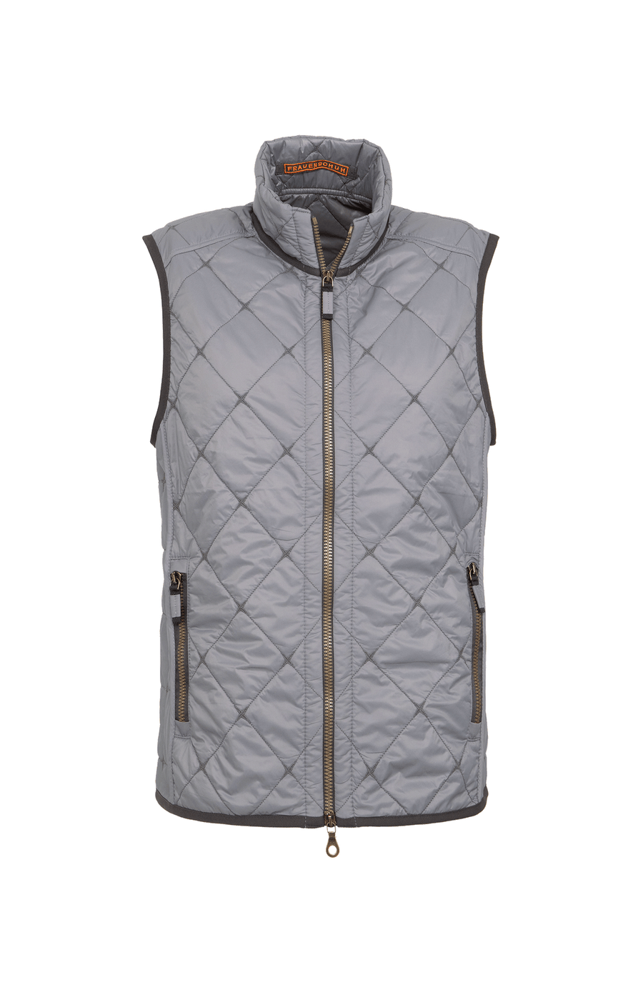 Herren-Quiltweste von Frauenschuh aus hochwertigem, leicht glänzendem Nylon in Cement (Grau); luxuriös gestepptes Design mit feiner Rautenstruktur, Stehkragen und durchgehendem Zwei-Wege-Reißverschluss; verschließbare Seitentaschen; figurbetonter Schnitt für eine sportlich-elegante Silhouette; ideal für Frühling und Sommer, kombiniert Funktionalität mit stilvoller Ästhetik; perfekt tragbar über Hemd oder Pullover für einen modernen Layering-Look