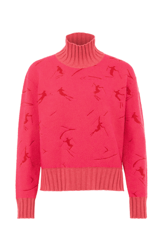 Cashmere Merino Pullover pink mit Schifahrer Motiv von vorne