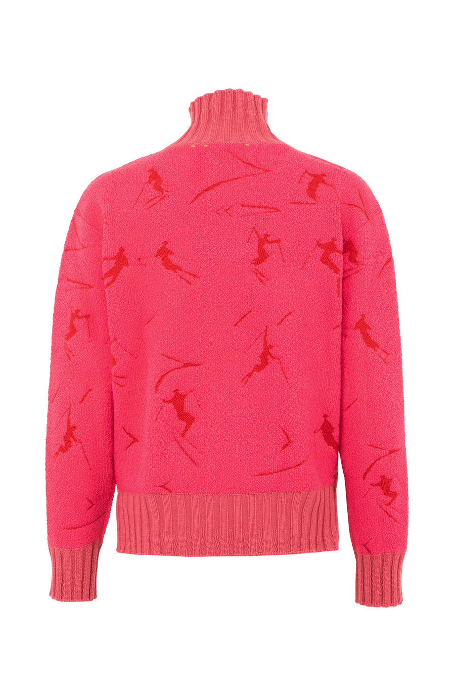 Cashmere Merino Pullover pink mit Schifahrer Motiv von hinten