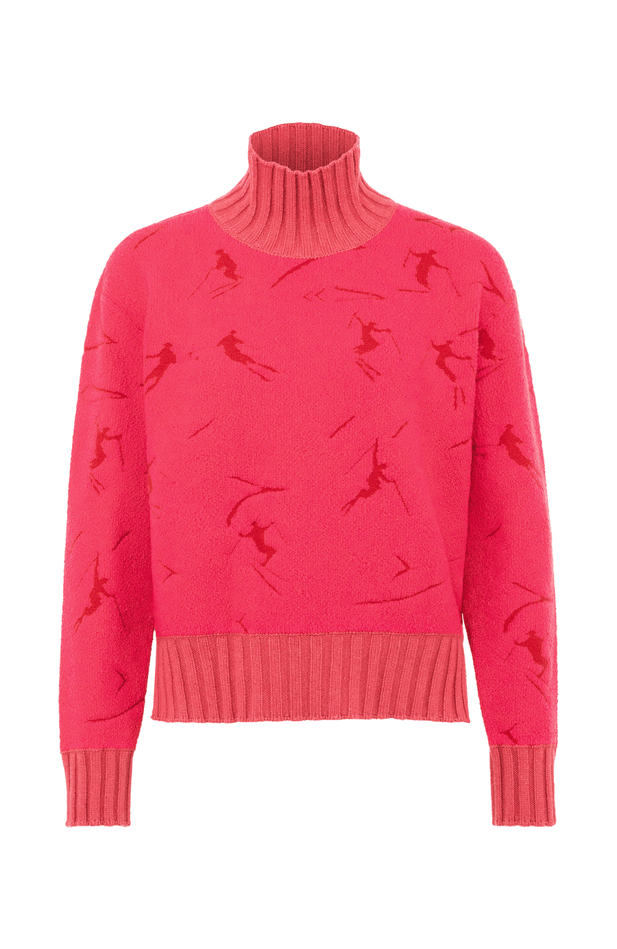 Cashmere Merino Pullover pink mit Schifahrer Motiv von vorne