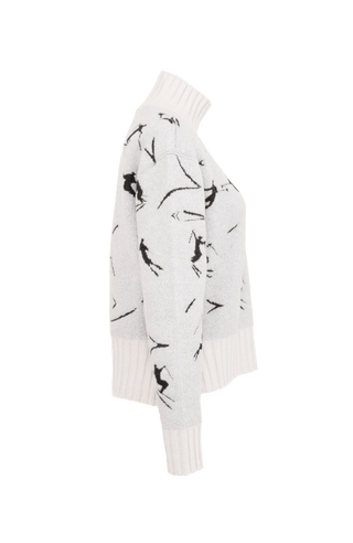 Cashmere Merino Pullover weiß mit Schifahrer Motiv von der Seite