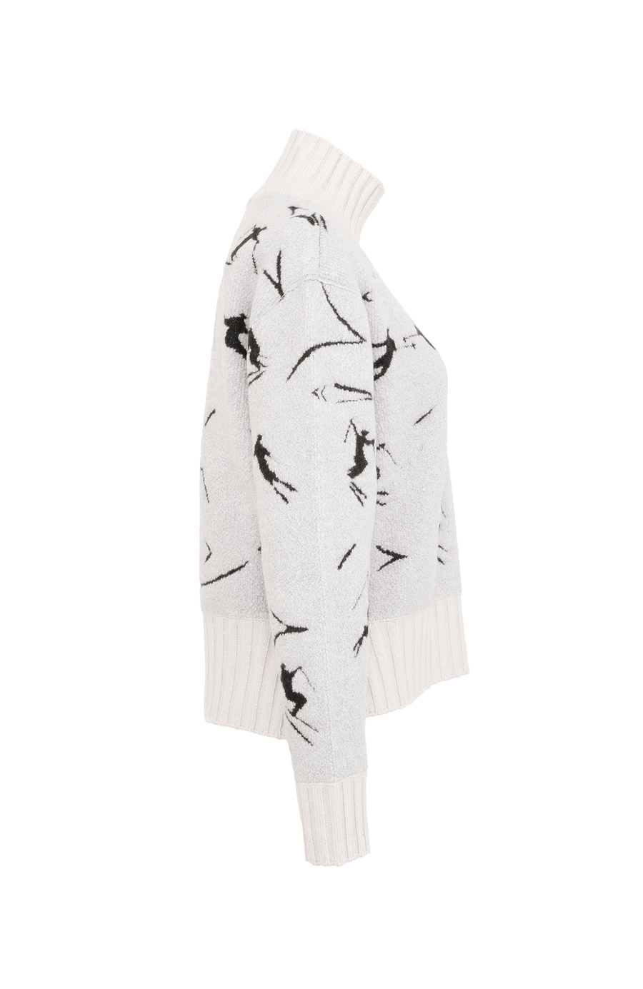 Cashmere Merino Pullover weiß mit Schifahrer Motiv von der Seite