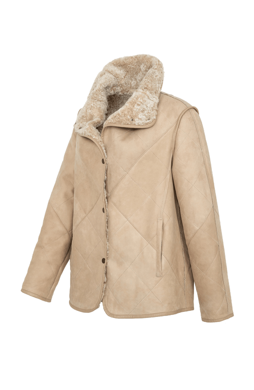 Lammfell Jacke hellbraun von der Seite