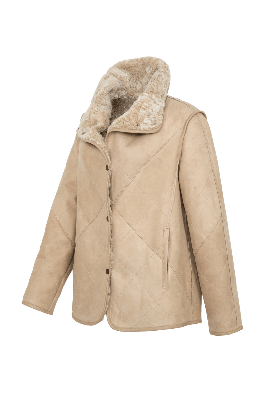 Lammfell Jacke hellbraun von der Seite
