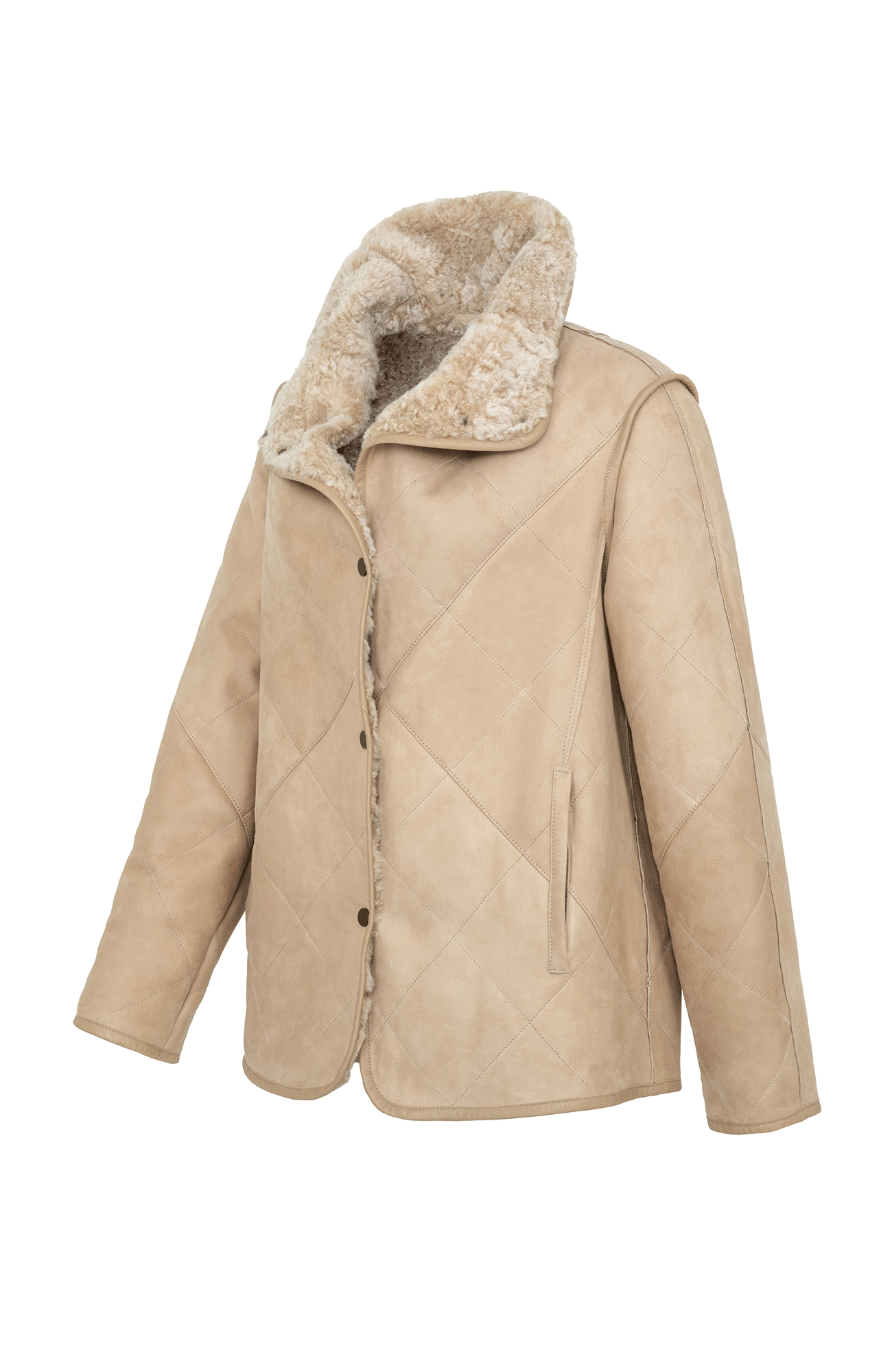 Lammfell Jacke hellbraun von der Seite