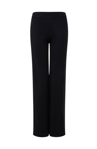Vorderansicht der Damen-Powerstretch-Hose „Inga“ in der Farbe Schwarz – gerade geschnitten, leggingsähnliche Passform ohne Taschen und Reißverschlüsse, mit elastischem Bund und schlichtem Design, ideal für sportliche Aktivitäten und den Alltag im Frühling und Sommer