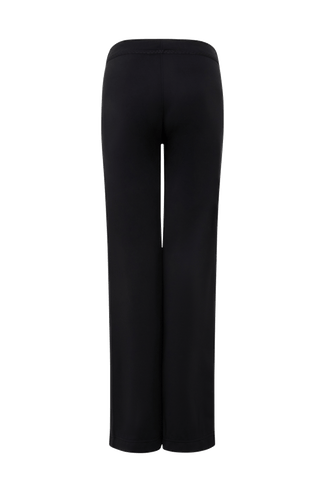 Rückansicht der Damen-Powerstretch-Hose „Inga“ in der Farbe Schwarz – zeigt den geraden, komfortablen Schnitt ohne Taschen und Reißverschlüsse, mit elastischem Bund und schlichtem Design; ideal für sportliche Aktivitäten und den Alltag in Frühling und Sommer