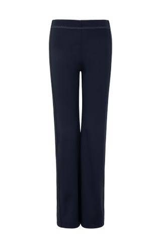 Vorderansicht der Damen-Fleecehose „Inga“ in der Farbe Midnight – gerade geschnittene, leggingsähnliche Winterhose ohne Taschen und Reißverschlüsse, mit elastischem Bund und weichem, wärmendem Material; ideal für Herbst und Winter, nachhaltig und funktional