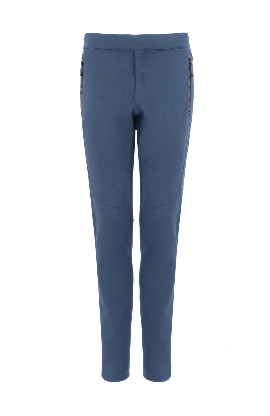Vorderansicht der Slim Fit Herrenhose von Frauenschuh – Modell COLLIN-PSW in Denimblau, mit verschließbaren Seitentaschen, ideal als Funktionshose für Outdoor und Freizeit