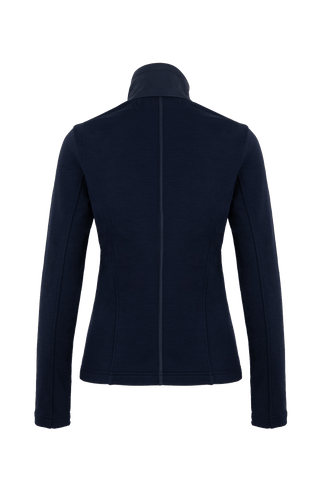 Dunkelblaue Stretch Jacke für Damen von hinten