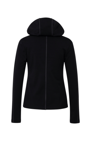 Schwarze Damen Stretch Jacke mit Kapuze von hinten