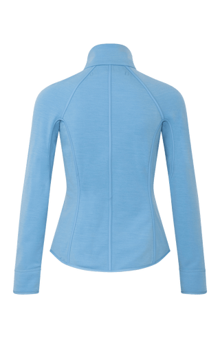 Hellblaue taillierte Stretch Jacke für Damen von hinten