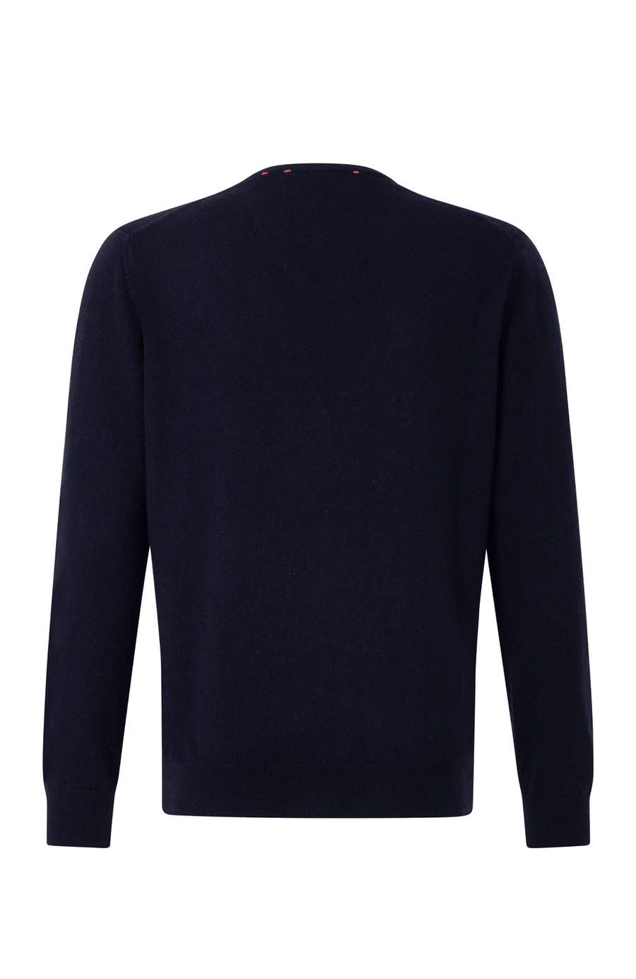 Rückansicht vom Kaschmirpullover „Nio2.0-WS“ von Frauenschuh in Midnight (Dunkelblau); der hochwertige Pullover aus weichem Kaschmir zeigt eine klare, schlichte Rückseite ohne Applikationen, mit feinen Rippbündchen am Saum und an den Ärmeln