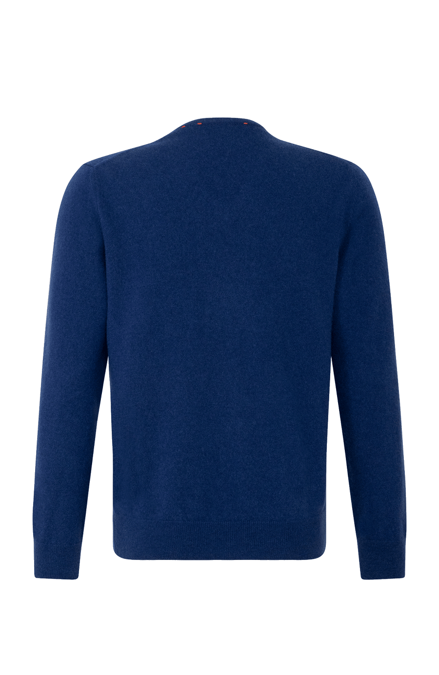 Rückansicht vom Kaschmirpullover „Nio2.0-WS“ von Frauenschuh in Alaska Blue; der hochwertige Pullover aus weichem Kaschmir zeigt eine klare, schlichte Rückseite ohne Applikationen, mit feinen Rippbündchen am Saum und an den Ärmeln