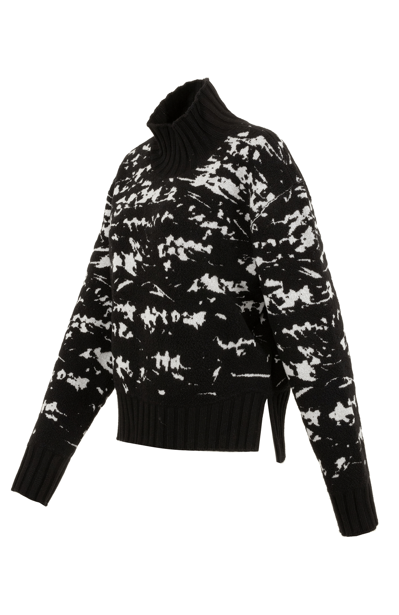 Cashmere Merino Pullover schwarz mit Berg Motiv von der Seite