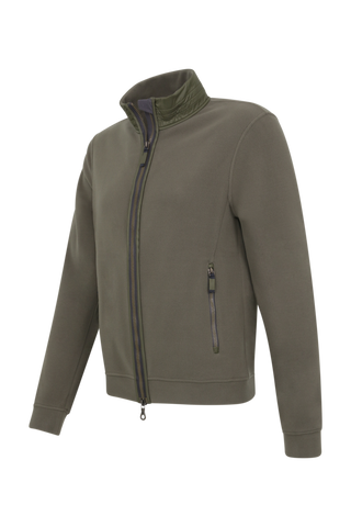 Herren Fleecejacke Modell Oliver in Ilvy grün, Seitenansicht weiche, warme Jacke mit Stehkragen und Reißverschluss, ideal für Outdoor und Alltag.“