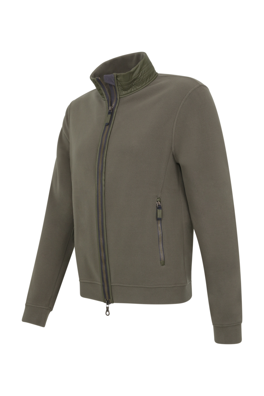 Herren Fleecejacke Modell Oliver in Ilvy grün, Seitenansicht weiche, warme Jacke mit Stehkragen und Reißverschluss, ideal für Outdoor und Alltag.“