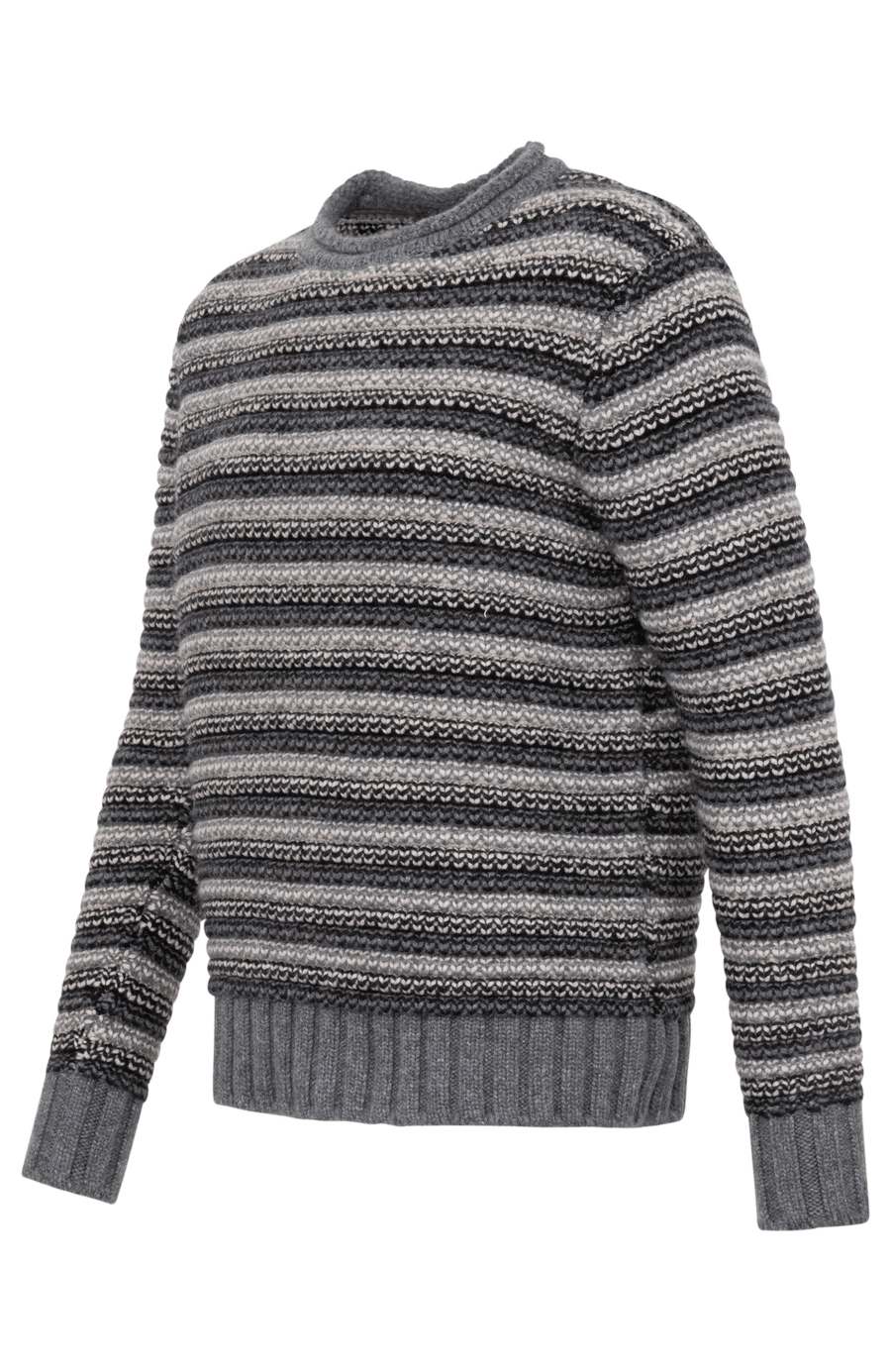 Herren Kaschmirpullover Modell 717541 Simon-CWS in multigrau – Seitenansicht, klassischer Rundhalsausschnitt, feine Strickqualität.
