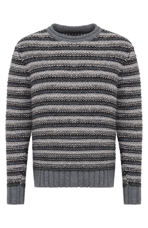 Herren Kaschmirpullover Modell 717541 Simon-CWS in multigrau – Vorderansicht, klassischer Rundhalsausschnitt, feine Strickqualität.