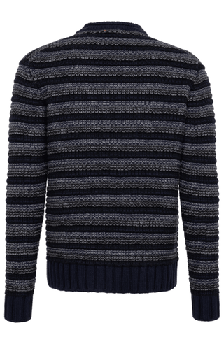 Herren Kaschmirpullover Modell 717541 Simon-CWS in multiblau, Rueckansicht – handstrickähnliche Verarbeitung aus Italien, luxuriöse Feinstrickqualität.