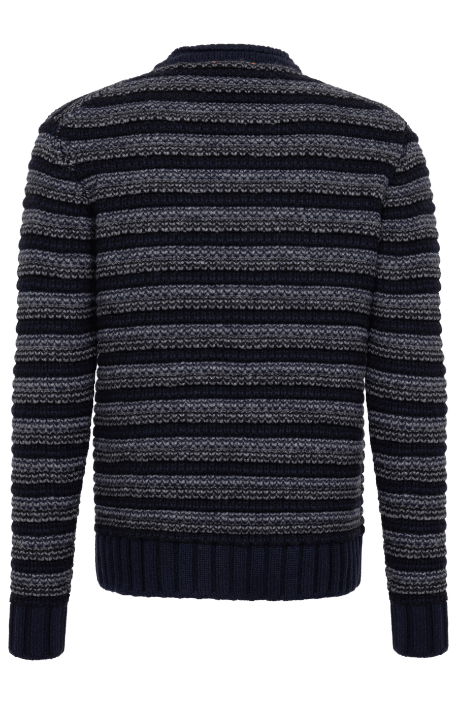 Herren Kaschmirpullover Modell 717541 Simon-CWS in multiblau, Rueckansicht – handstrickähnliche Verarbeitung aus Italien, luxuriöse Feinstrickqualität.