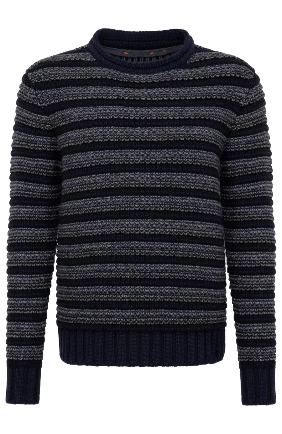 Herren Kaschmirpullover Modell 717541 Simon-CWS in multiblau, Vorderansicht – handstrickähnliche Verarbeitung aus Italien, luxuriöse Feinstrickqualität.