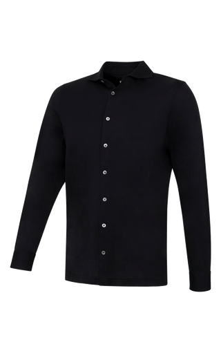 Herren Polohemd Marlon in der Farbe Black – Seitenansicht mit klassischem Kragen und Knopfleiste, sportlich-eleganter Look aus weicher Baumwolle.