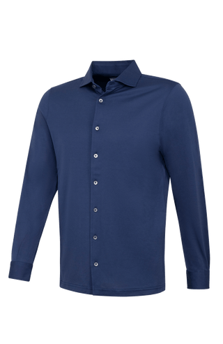 Herren Polohemd Marlon in der Farbe Nightfall – Seitenansicht mit klassischem Kragen und Knopfleiste, sportlich-eleganter Look aus weicher Baumwolle.