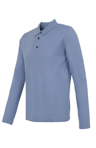 Herren-Poloshirt mit langen Ärmeln in hellblau, Modell 400648 ALAN-SW – Seitenansicht Klassischer Kragen mit Knopfleiste.