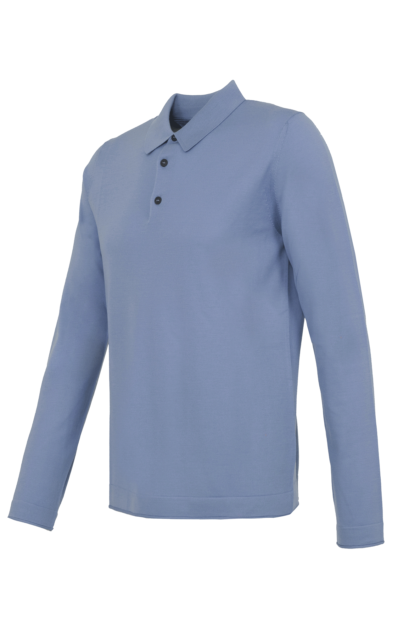 Herren-Poloshirt mit langen Ärmeln in hellblau, Modell 400648 ALAN-SW – Seitenansicht Klassischer Kragen mit Knopfleiste.